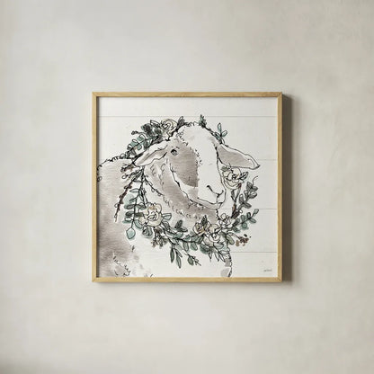 Modern Farmhouse XIII by Anne Tavoletti. Shown in a natural wood glass frame for a timeless modern aesthetic. Available as an archival giclee rolled canvas, fine art paper, or poster print. SKU 47346a.
