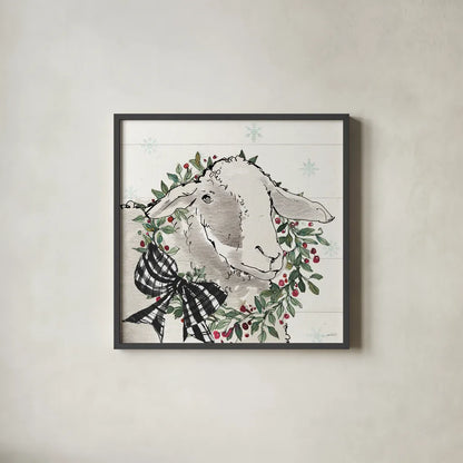 Modern Farmhouse XIII Christmas by Anne Tavoletti. Shown in a sleek black glass frame for a contemporary gallery look. Available as an archival giclee rolled canvas, fine art paper, or poster print. SKU 57980a.