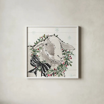 Modern Farmhouse XIII Christmas by Anne Tavoletti. Shown in a crisp white glass frame for a clean and minimalist style. Available as an archival giclee rolled canvas, fine art paper, or poster print. SKU 57980a.