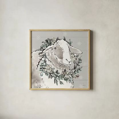 Modern Farmhouse XIII Snowflakes by Anne Tavoletti. Shown in a natural wood glass frame for a timeless modern aesthetic. Available as an archival giclee rolled canvas, fine art paper, or poster print. SKU 49236a.