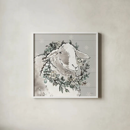Modern Farmhouse XIII Snowflakes by Anne Tavoletti. Shown in a crisp white glass frame for a clean and minimalist style. Available as an archival giclee rolled canvas, fine art paper, or poster print. SKU 49236a.