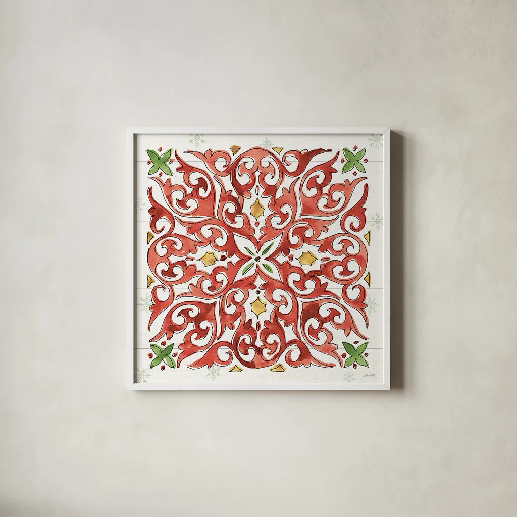 Modern Farmhouse XIV Christmas by Anne Tavoletti. Shown in a crisp white glass frame for a clean and minimalist style. Available as an archival giclee rolled canvas, fine art paper, or poster print. SKU 48237a.