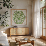 Modern Farmhouse XV Christmas by Anne Tavoletti. Shown in a natural wood frame in a cozy modern living room. Available as an archival giclee rolled canvas, fine art paper, or poster print. SKU 48238a.