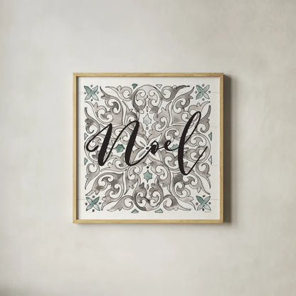 Modern Farmhouse XVI Noel by Anne Tavoletti. Shown in a natural wood glass frame for a timeless modern aesthetic. Available as an archival giclee rolled canvas, fine art paper, or poster print. SKU 49238a.