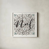 Modern Farmhouse XVI Noel by Anne Tavoletti. Shown in a crisp white glass frame for a clean and minimalist style. Available as an archival giclee rolled canvas, fine art paper, or poster print. SKU 49238a.