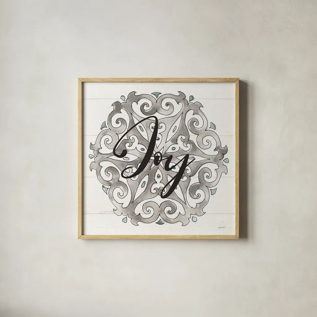 Modern Farmhouse XVII Joy by Anne Tavoletti. Shown in a natural wood glass frame for a timeless modern aesthetic. Available as an archival giclee rolled canvas, fine art paper, or poster print. SKU 49239a.