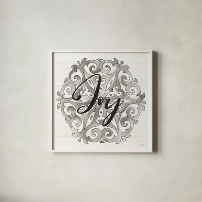 Modern Farmhouse XVII Joy by Anne Tavoletti. Shown in a crisp white glass frame for a clean and minimalist style. Available as an archival giclee rolled canvas, fine art paper, or poster print. SKU 49239a.