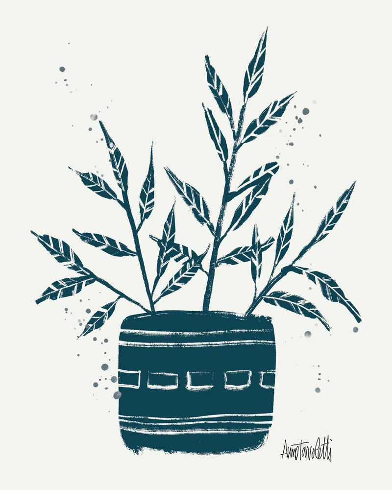 Monochrome Blue Botanical Sketches IX by Anne Tavoletti