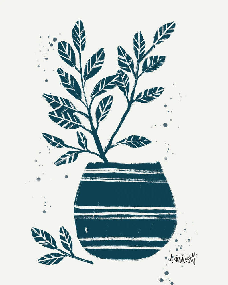 Monochrome Blue Botanical Sketches VII by Anne Tavoletti