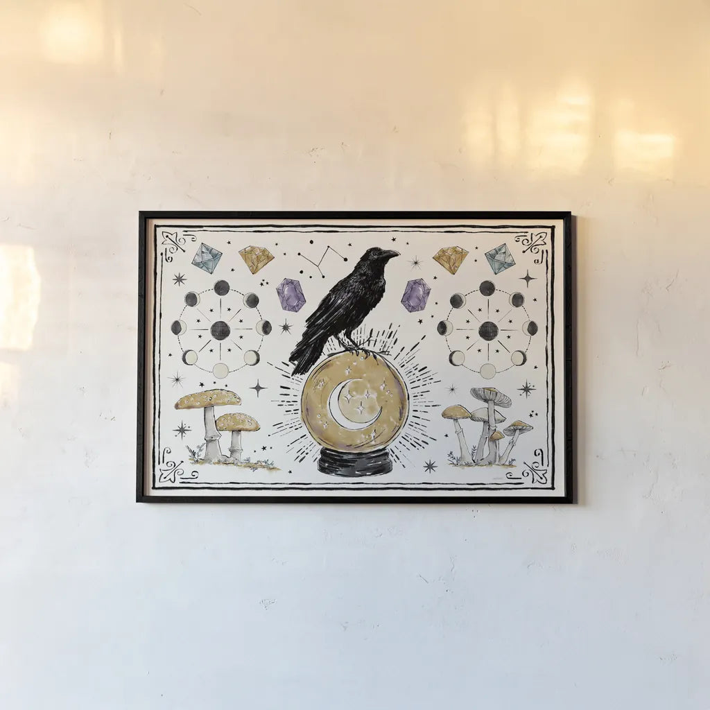 Mystic Moon I by Anne Tavoletti. shown as a paper print in a black flame. Available as a archival giclee rolled canvas, fine art paper, or poster print. SKU 83354i.