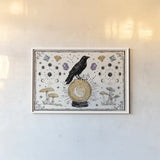 Mystic Moon I by Anne Tavoletti. shown as a paper print in a white frame. Available as a archival giclee rolled canvas, fine art paper, or poster print. SKU 83354i.