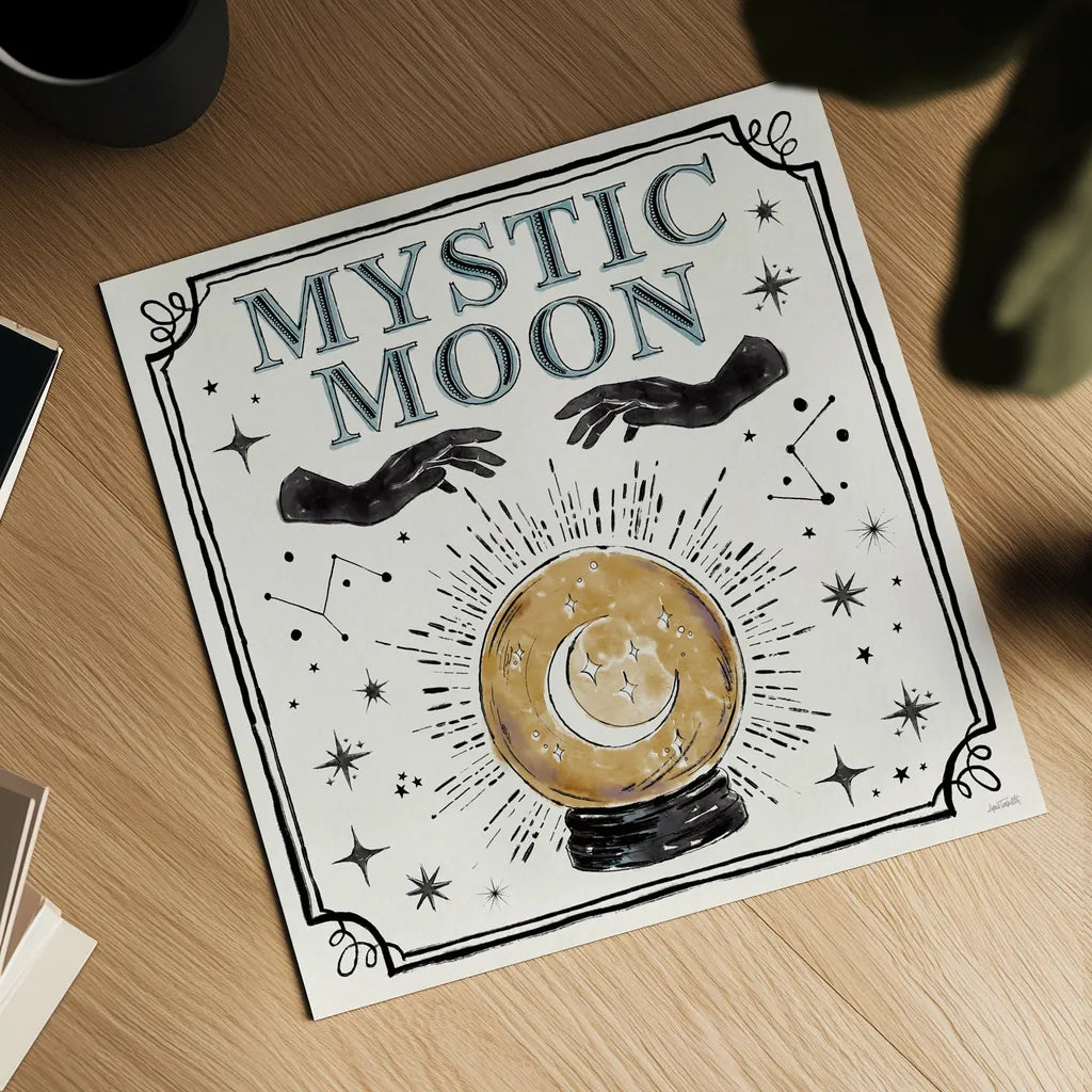 Mystic Moon IV by Anne Tavoletti. Shown as a detailed flat fine art print, highlighting archival giclee quality. Available as an archival giclee rolled canvas, fine art paper, or poster print. SKU 83357a.