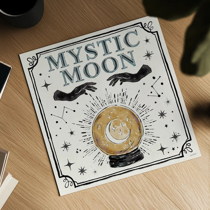 Mystic Moon IV by Anne Tavoletti. Shown as a detailed flat fine art print, highlighting archival giclee quality. Available as an archival giclee rolled canvas, fine art paper, or poster print. SKU 83357a.