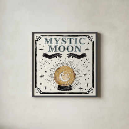 Mystic Moon IV by Anne Tavoletti. Shown in a sleek black glass frame for a contemporary gallery look. Available as an archival giclee rolled canvas, fine art paper, or poster print. SKU 83357a.