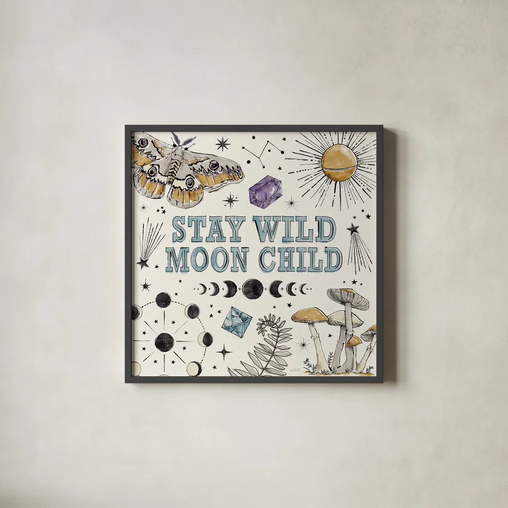 Mystic Moon IX by Anne Tavoletti. Shown in a sleek black glass frame for a contemporary gallery look. Available as an archival giclee rolled canvas, fine art paper, or poster print. SKU 83362a.