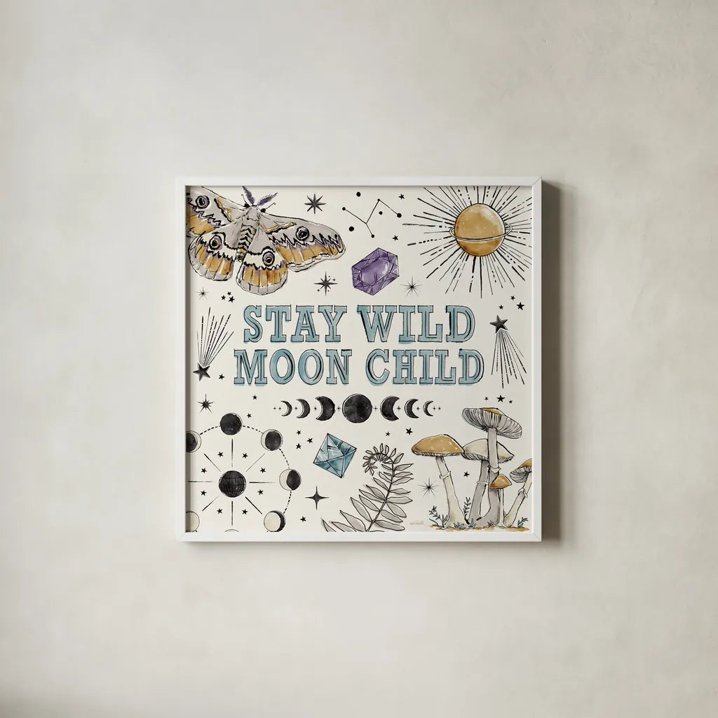 Mystic Moon IX by Anne Tavoletti. Shown in a crisp white glass frame for a clean and minimalist style. Available as an archival giclee rolled canvas, fine art paper, or poster print. SKU 83362a.