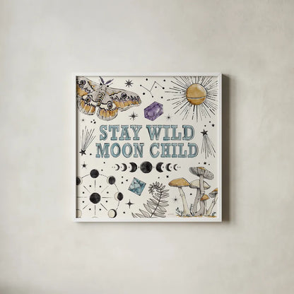 Mystic Moon IX by Anne Tavoletti. Shown in a crisp white glass frame for a clean and minimalist style. Available as an archival giclee rolled canvas, fine art paper, or poster print. SKU 83362a.