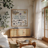 Mystic Moon IX by Anne Tavoletti. Shown in a natural wood frame in a cozy modern living room. Available as an archival giclee rolled canvas, fine art paper, or poster print. SKU 83362a.