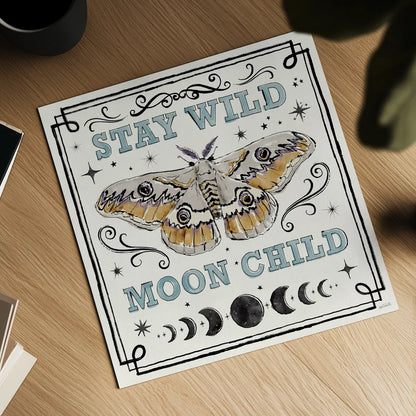 Mystic Moon V by Anne Tavoletti. Shown as a detailed flat fine art print, highlighting archival giclee quality. Available as an archival giclee rolled canvas, fine art paper, or poster print. SKU 83358a.