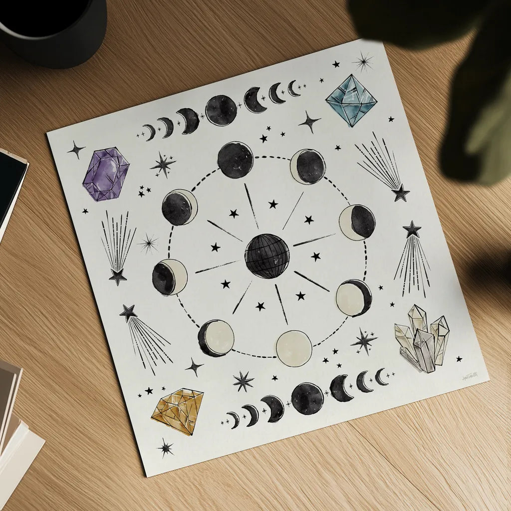 Mystic Moon VI by Anne Tavoletti. Shown as a detailed flat fine art print, highlighting archival giclee quality. Available as an archival giclee rolled canvas, fine art paper, or poster print. SKU 83359a.