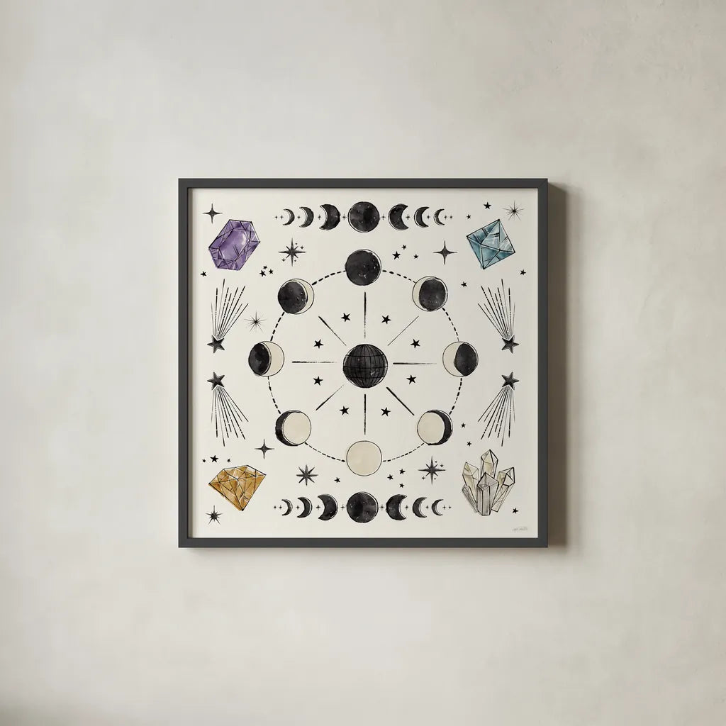 Mystic Moon VI by Anne Tavoletti. Shown in a sleek black glass frame for a contemporary gallery look. Available as an archival giclee rolled canvas, fine art paper, or poster print. SKU 83359a.