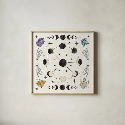 Mystic Moon VI by Anne Tavoletti. Shown in a natural wood glass frame for a timeless modern aesthetic. Available as an archival giclee rolled canvas, fine art paper, or poster print. SKU 83359a.