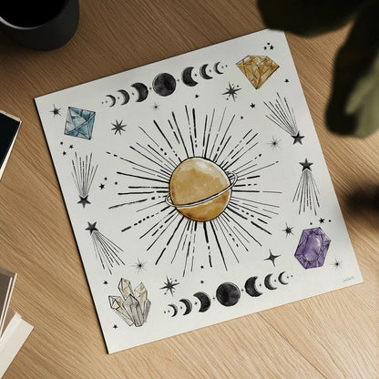 Mystic Moon VII by Anne Tavoletti. Shown as a detailed flat fine art print, highlighting archival giclee quality. Available as an archival giclee rolled canvas, fine art paper, or poster print. SKU 83360a.