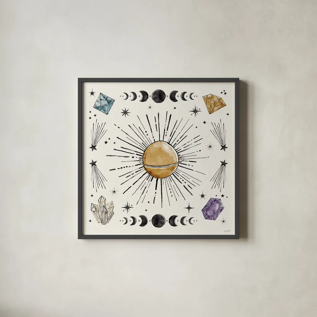 Mystic Moon VII by Anne Tavoletti. Shown in a sleek black glass frame for a contemporary gallery look. Available as an archival giclee rolled canvas, fine art paper, or poster print. SKU 83360a.