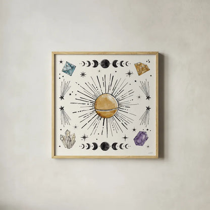 Mystic Moon VII by Anne Tavoletti. Shown in a natural wood glass frame for a timeless modern aesthetic. Available as an archival giclee rolled canvas, fine art paper, or poster print. SKU 83360a.