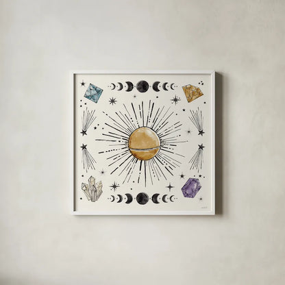 Mystic Moon VII by Anne Tavoletti. Shown in a crisp white glass frame for a clean and minimalist style. Available as an archival giclee rolled canvas, fine art paper, or poster print. SKU 83360a.