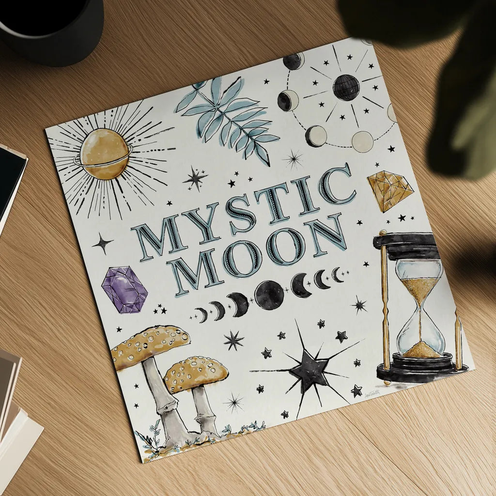 Mystic Moon VIII by Anne Tavoletti. Shown as a detailed flat fine art print, highlighting archival giclee quality. Available as an archival giclee rolled canvas, fine art paper, or poster print. SKU 83361a.