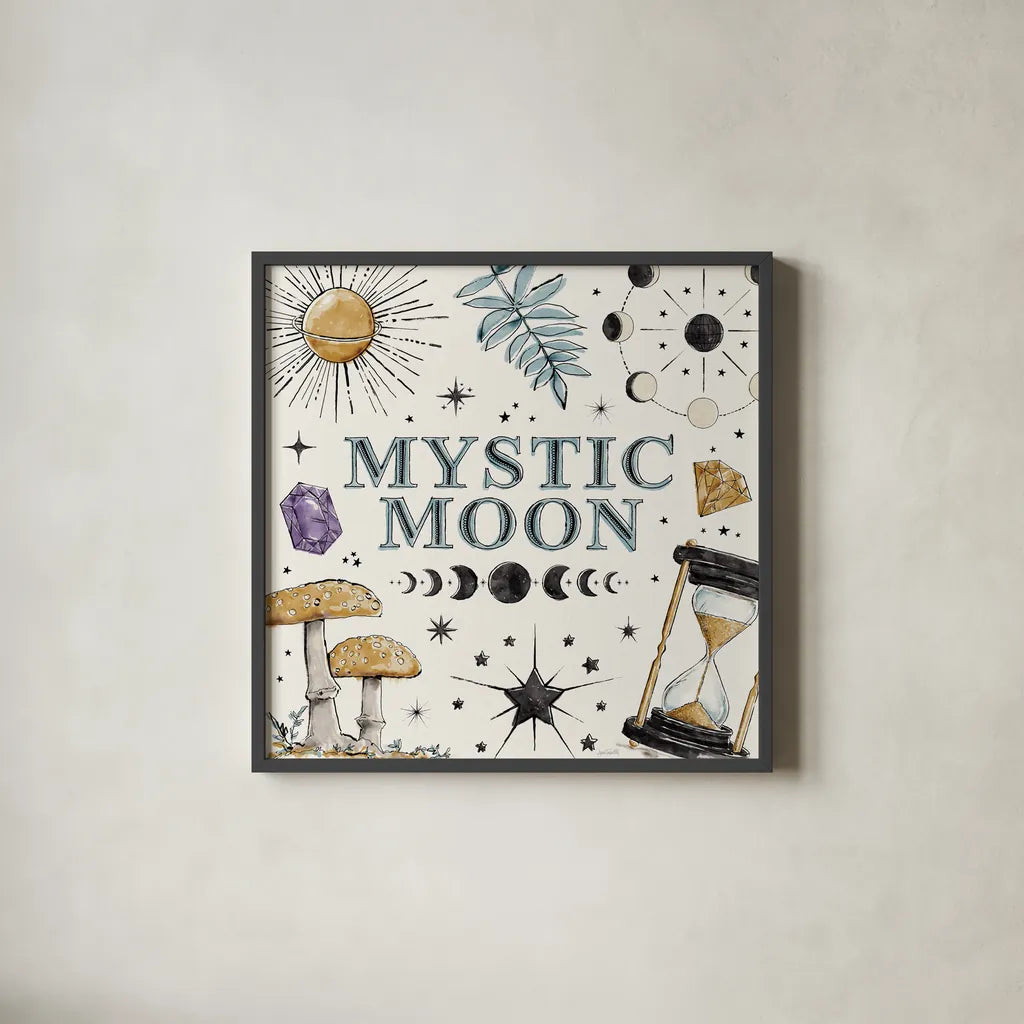 Mystic Moon VIII by Anne Tavoletti. Shown in a sleek black glass frame for a contemporary gallery look. Available as an archival giclee rolled canvas, fine art paper, or poster print. SKU 83361a.