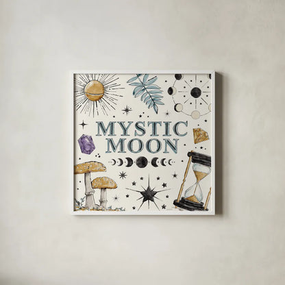 Mystic Moon VIII by Anne Tavoletti. Shown in a crisp white glass frame for a clean and minimalist style. Available as an archival giclee rolled canvas, fine art paper, or poster print. SKU 83361a.