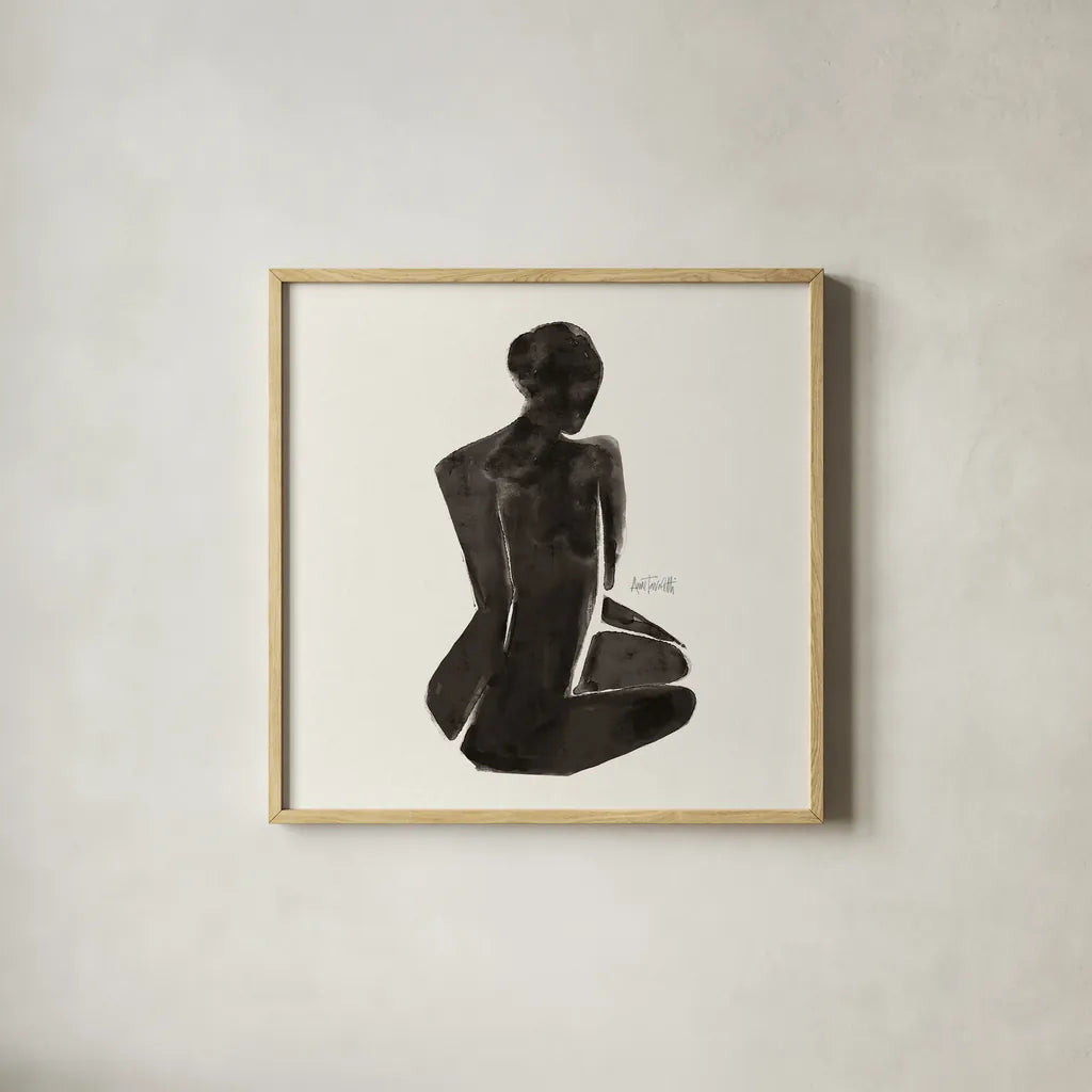 Neutral Nudes I Sq by Anne Tavoletti. Shown in a natural wood glass frame for a timeless modern aesthetic. Available as an archival giclee rolled canvas, fine art paper, or poster print. SKU 80607a.