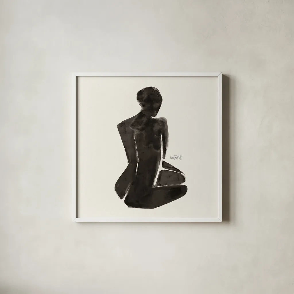 Neutral Nudes I Sq by Anne Tavoletti. Shown in a crisp white glass frame for a clean and minimalist style. Available as an archival giclee rolled canvas, fine art paper, or poster print. SKU 80607a.
