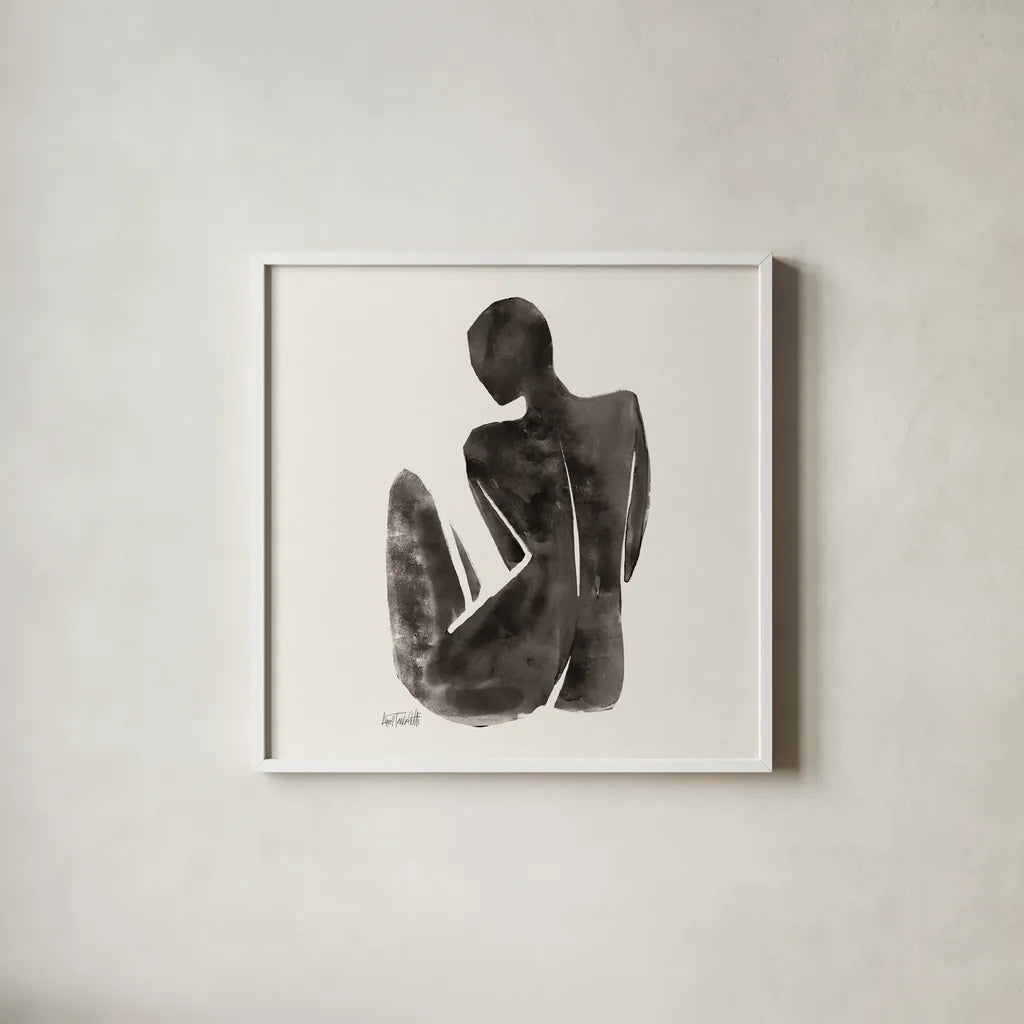 Neutral Nudes II Sq by Anne Tavoletti. Shown in a crisp white glass frame for a clean and minimalist style. Available as an archival giclee rolled canvas, fine art paper, or poster print. SKU 80608a.