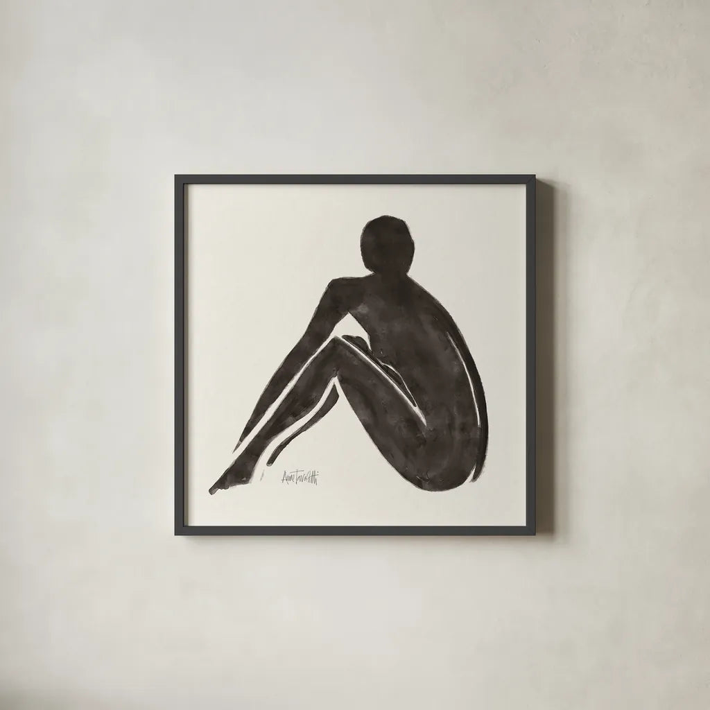 Neutral Nudes IV by Anne Tavoletti. Shown in a sleek black glass frame for a contemporary gallery look. Available as an archival giclee rolled canvas, fine art paper, or poster print. SKU 75942a.