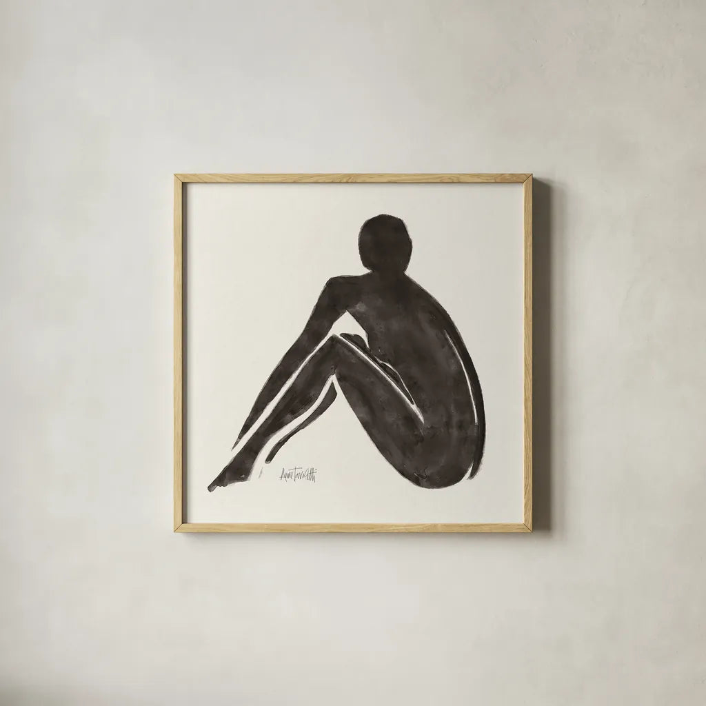 Neutral Nudes IV by Anne Tavoletti. Shown in a natural wood glass frame for a timeless modern aesthetic. Available as an archival giclee rolled canvas, fine art paper, or poster print. SKU 75942a.