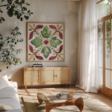 Oaked and Aged VII by Anne Tavoletti. Shown in a natural wood frame in a cozy modern living room. Available as an archival giclee rolled canvas, fine art paper, or poster print. SKU 52239a.