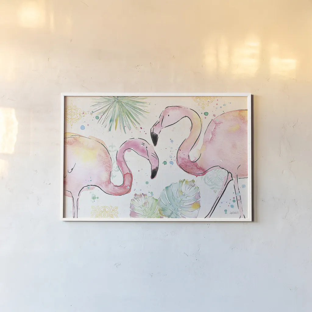 Palm Passion I by Anne Tavoletti. shown as a paper print in a white frame. Available as a archival giclee rolled canvas, fine art paper, or poster print. SKU 29023i.