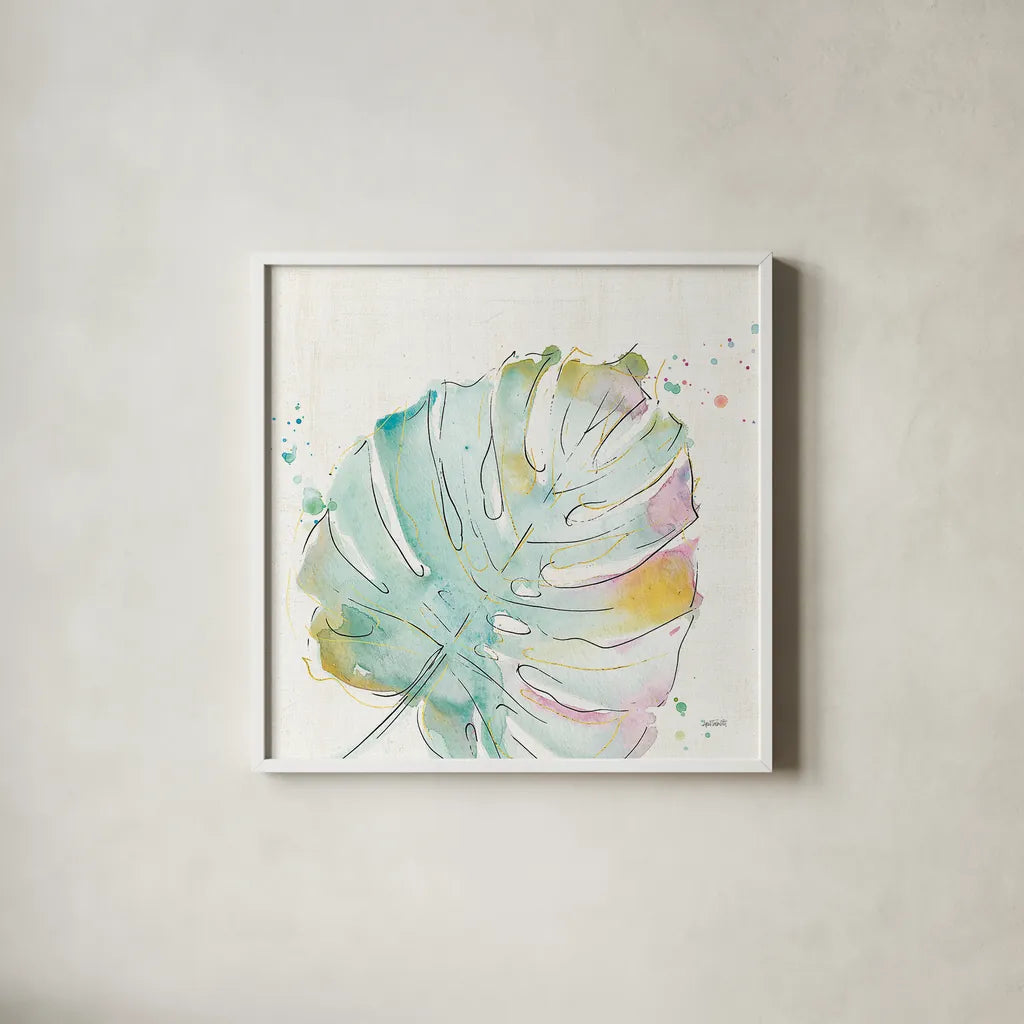 Palm Passion IV no Words by Anne Tavoletti. Shown in a crisp white glass frame for a clean and minimalist style. Available as an archival giclee rolled canvas, fine art paper, or poster print. SKU 29193a.