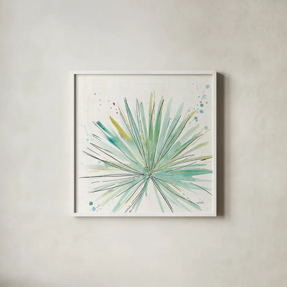 Palm Passion V no Words by Anne Tavoletti. Shown in a crisp white glass frame for a clean and minimalist style. Available as an archival giclee rolled canvas, fine art paper, or poster print. SKU 29194a.