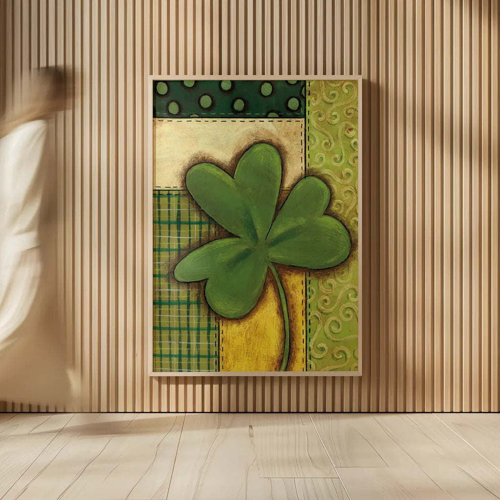 Patchwork Clover by Anne Tavoletti. shown as over sized large wall art. Available as an archival giclee rolled canvas, fine art paper, or poster print. SKU 56647h.