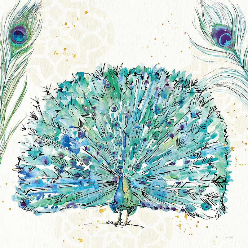 Peacock Garden IX Purple Square no Words by Anne Tavoletti. SKU 32375a. Archival Giclee Fine art print for wall decor.