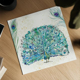 Peacock Garden IX Purple Square no Words by Anne Tavoletti. Shown as a detailed flat fine art print, highlighting archival giclee quality. Available as an archival giclee rolled canvas, fine art paper, or poster print. SKU 32375a.