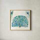 Peacock Garden IX Purple Square no Words by Anne Tavoletti. Shown in a natural wood glass frame for a timeless modern aesthetic. Available as an archival giclee rolled canvas, fine art paper, or poster print. SKU 32375a.