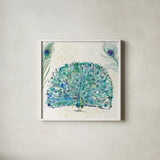 Peacock Garden IX Purple Square no Words by Anne Tavoletti. Shown in a crisp white glass frame for a clean and minimalist style. Available as an archival giclee rolled canvas, fine art paper, or poster print. SKU 32375a.