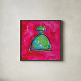 Perfume I by Anne Tavoletti. Shown in a sleek black glass frame for a contemporary gallery look. Available as an archival giclee rolled canvas, fine art paper, or poster print. SKU 11916a.