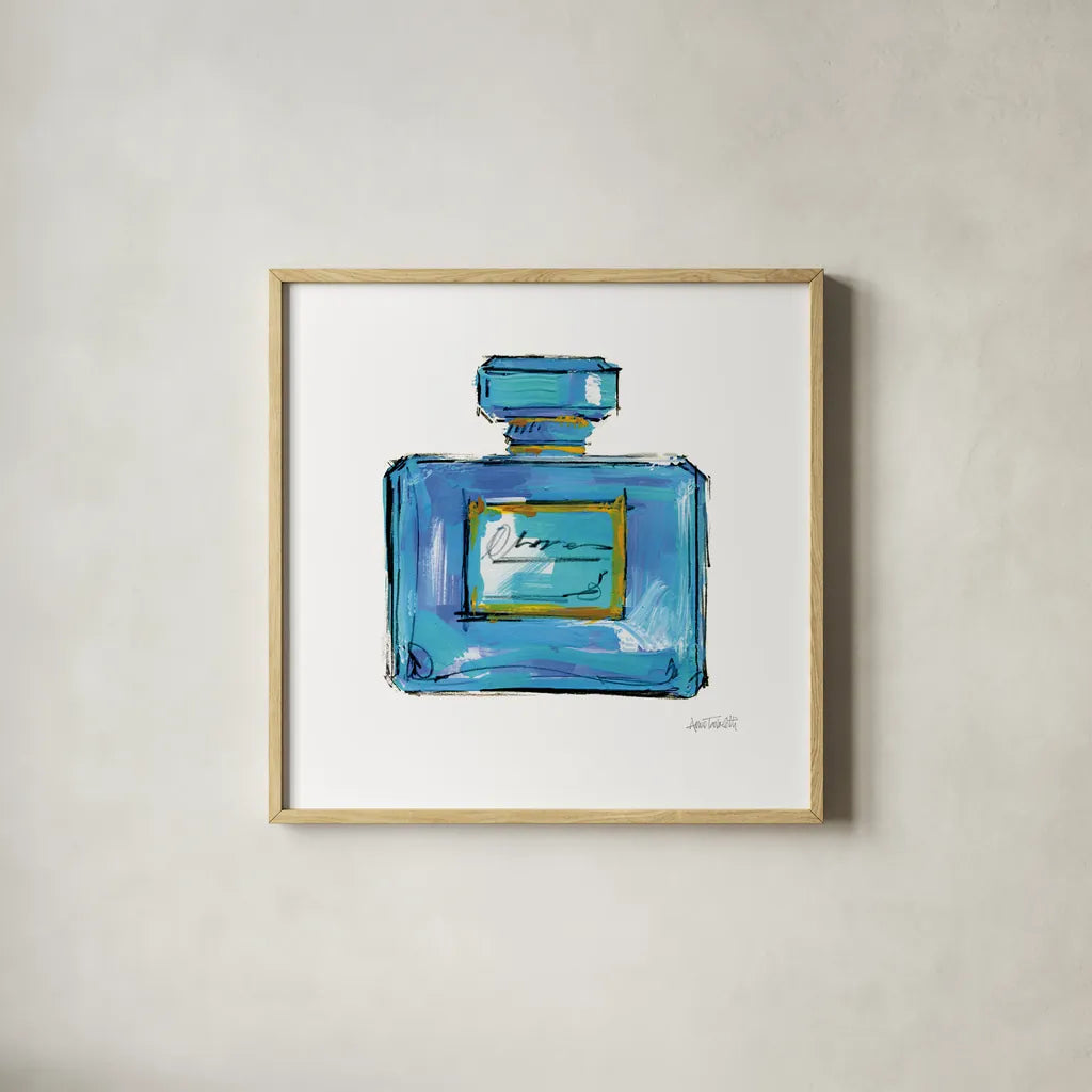 Perfume II Bright by Anne Tavoletti. Shown in a natural wood glass frame for a timeless modern aesthetic. Available as an archival giclee rolled canvas, fine art paper, or poster print. SKU 85473a.