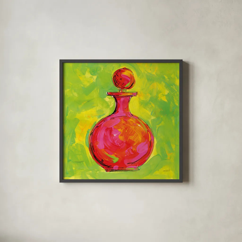 Perfume V by Anne Tavoletti. Shown in a sleek black glass frame for a contemporary gallery look. Available as an archival giclee rolled canvas, fine art paper, or poster print. SKU 99177a.